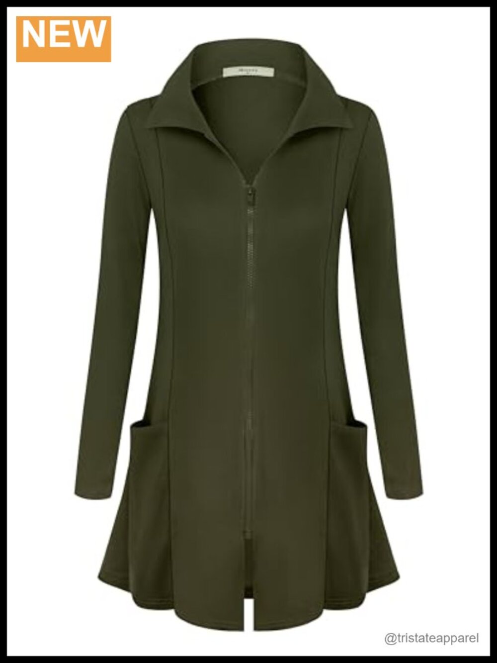 Womens Zip Up Long Hoodie Jacket Lightweight Tunic Sweatshirt Collar Neck